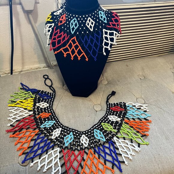 African Maasai Handmade Beaded Collar Necklace - NWT - Picture 4 of 10